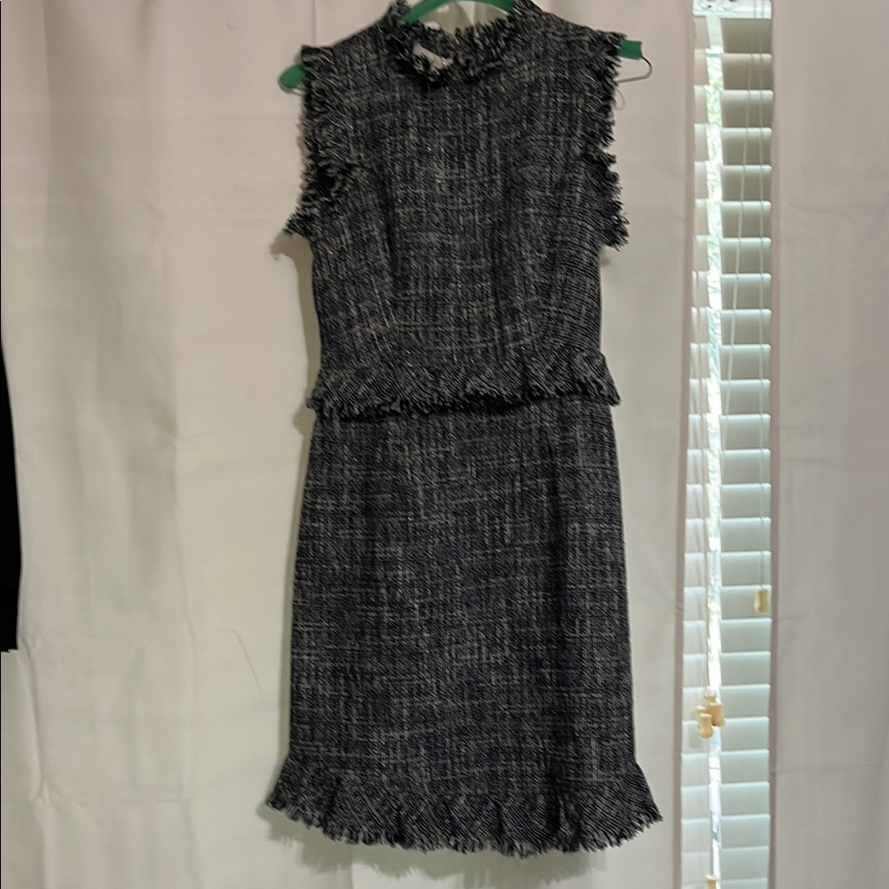 Elegant Navy/Black/White Tweed Dress size small EUC